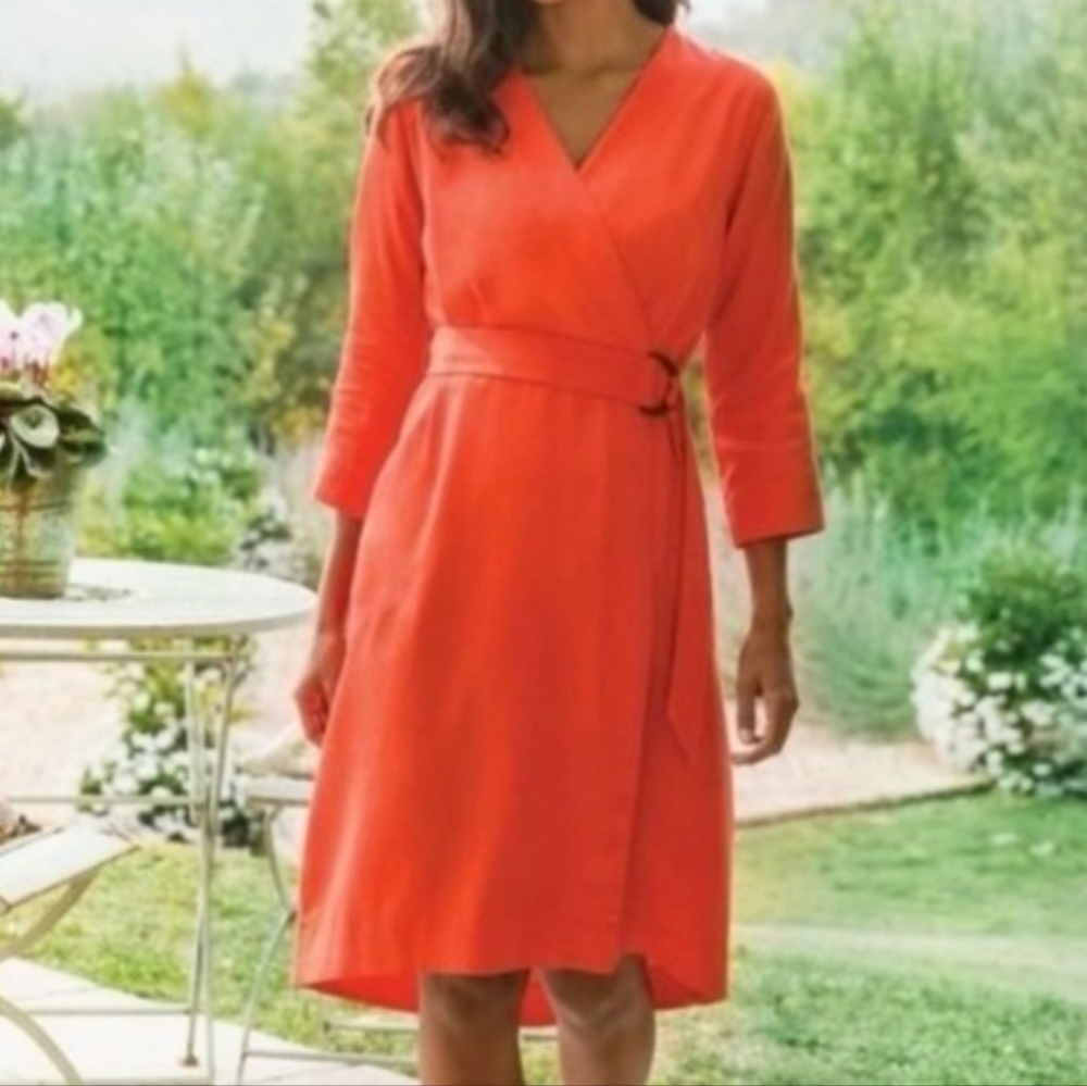 Soft Surroundings Orange Wrap Tencel Dress Size 4-6